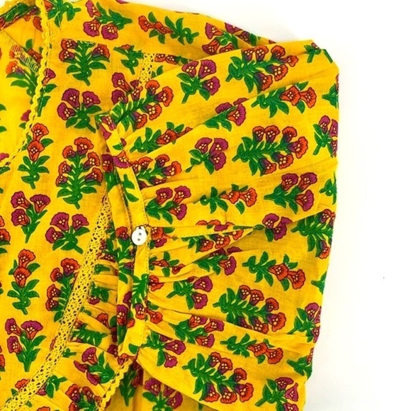 Maisie Nordstrom Yellow Floral Puff Sleeve Tie Neck Mini Dress Size Large - Picture 6 of 12